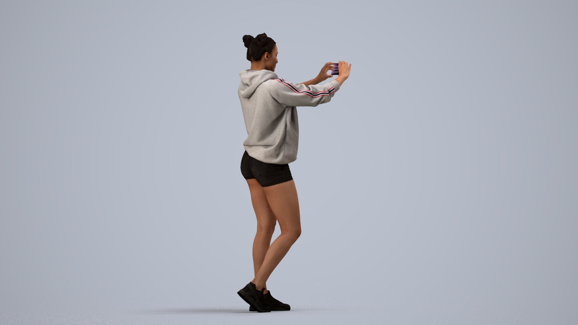 3D people model woman casual standing, scanned human for 3ds Max rendering, side view render