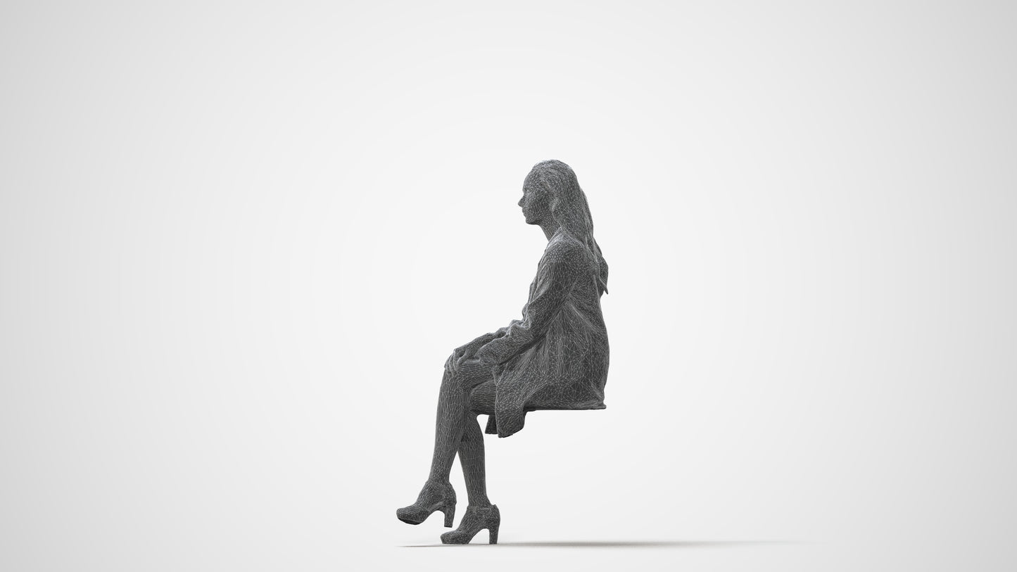 photogrammetry 3D woman business sitting, realistic human model archviz FBX, square thumbnail