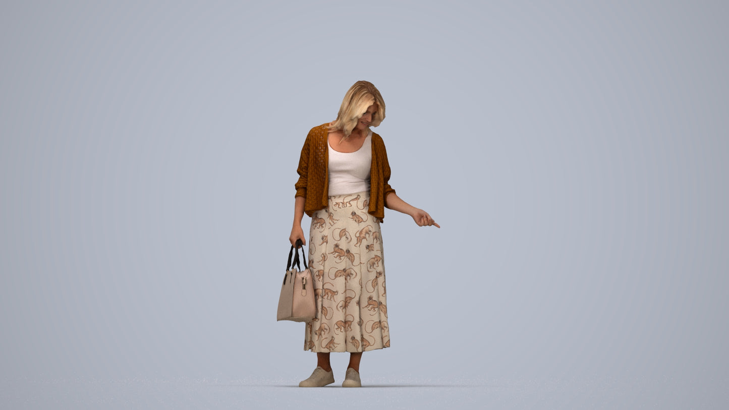 scanned 3D woman casual shopping, photogrammetry people for Enscape and V-Ray, top-down view render