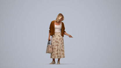 scanned 3D woman casual shopping, photogrammetry people for Enscape and V-Ray, top-down view render