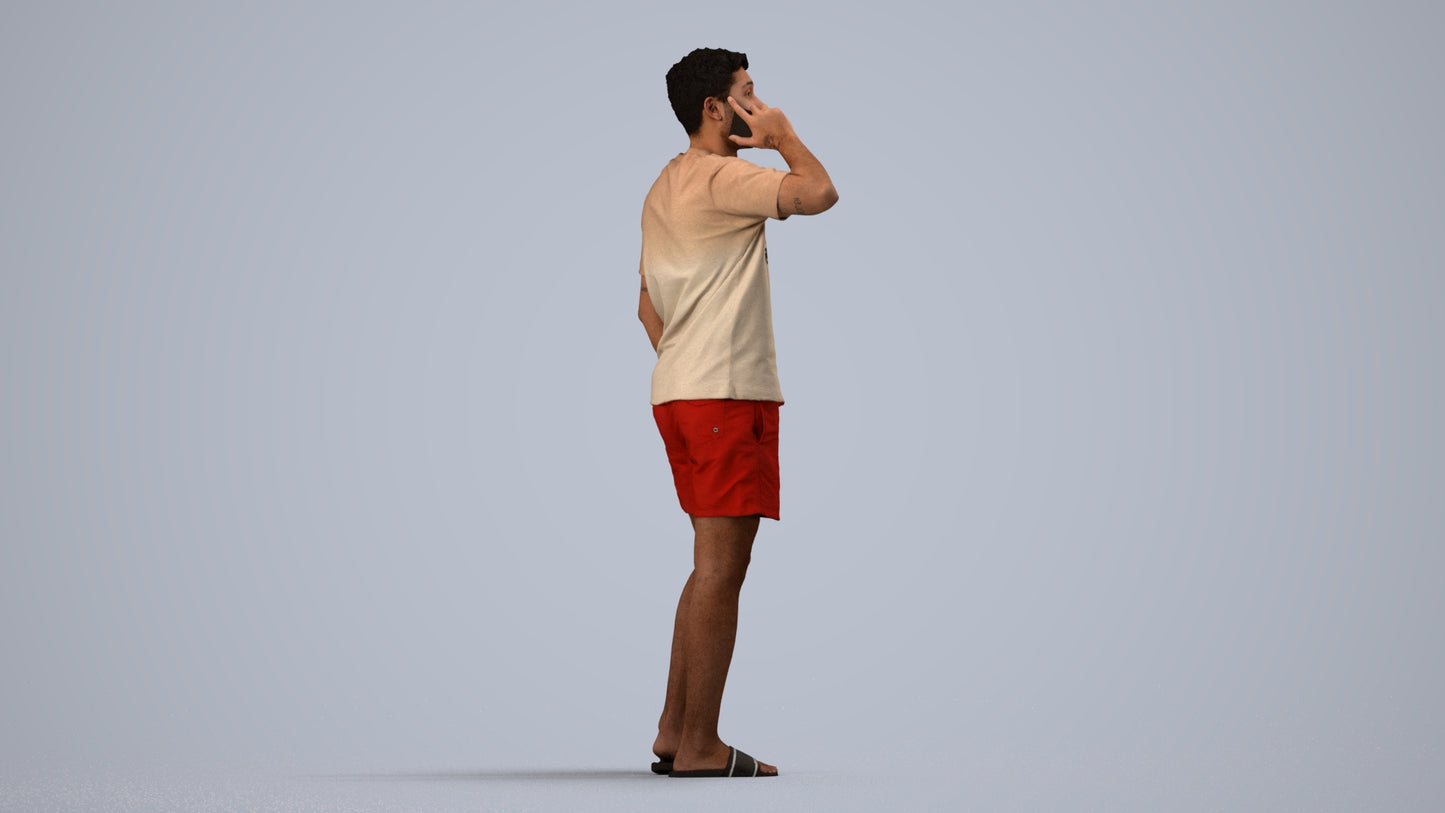 3D people model man casual standing, scanned human for 3ds Max rendering, side view render