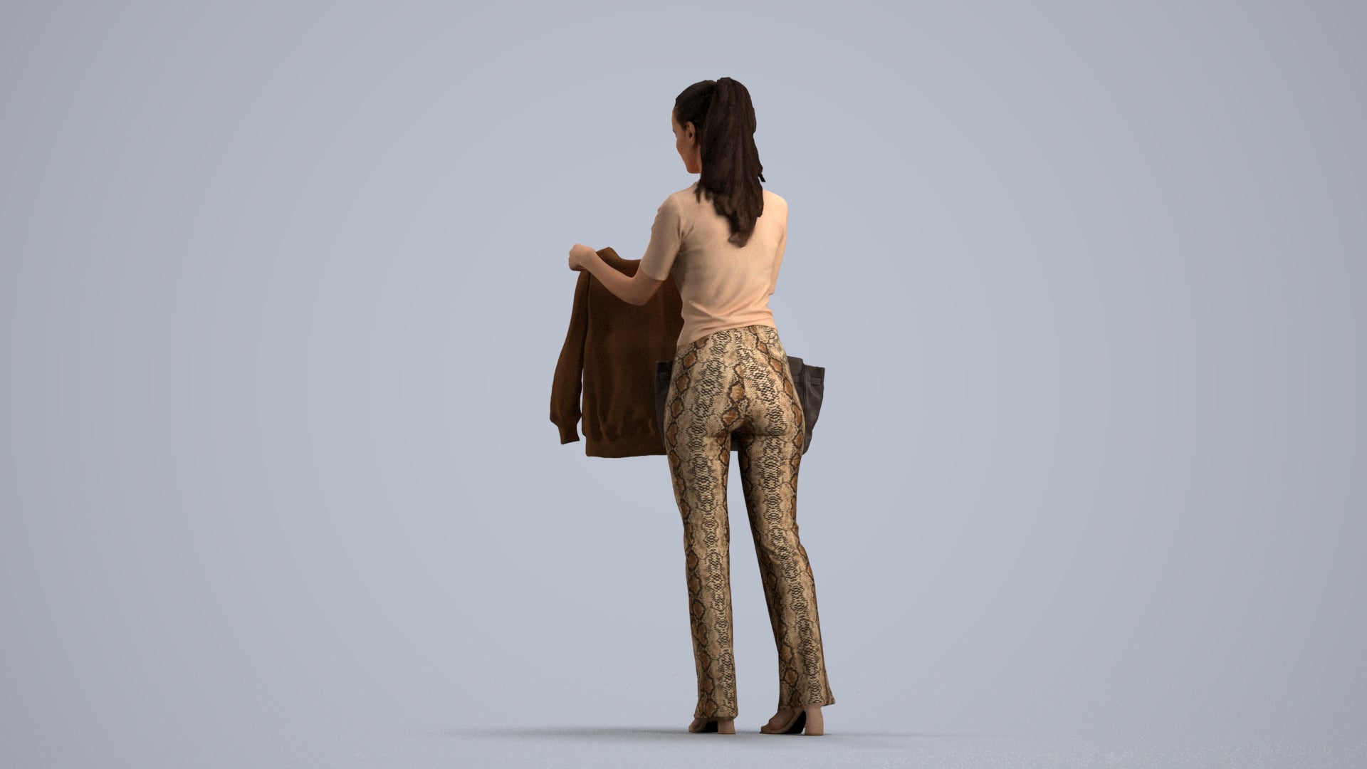 realistic 3D woman casual shopping, scanned archviz people for Blender and 3ds Max, front view render