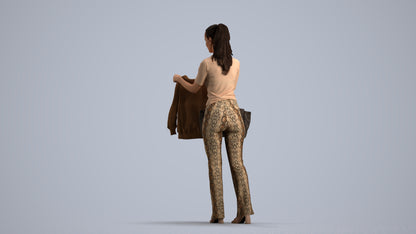 realistic 3D woman casual shopping, scanned archviz people for Blender and 3ds Max, front view render