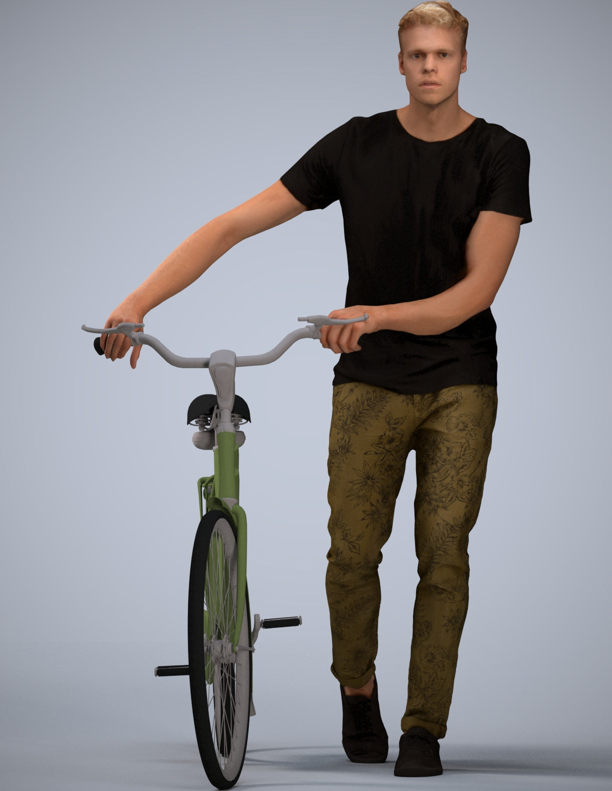 realistic 3D people man casual cycling, render-ready for V-Ray and Corona, FBX OBJ