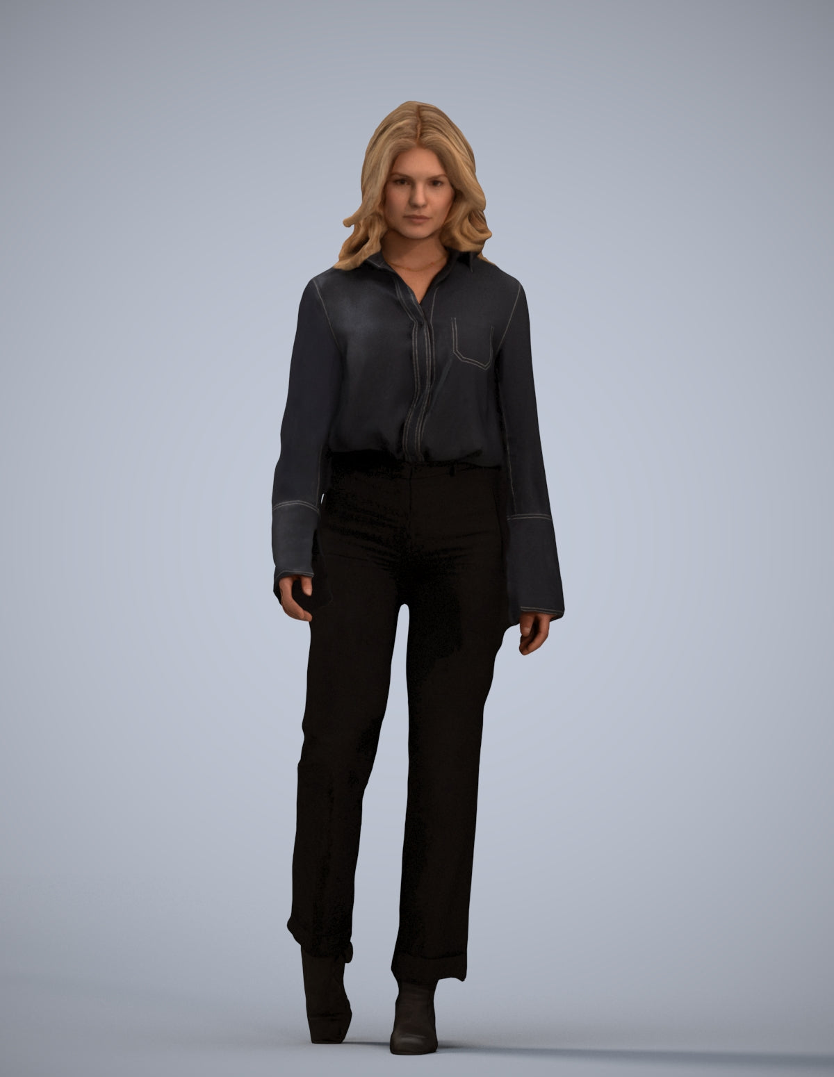 3D scanned woman walking business, photorealistic archviz people for Enscape and SketchUp