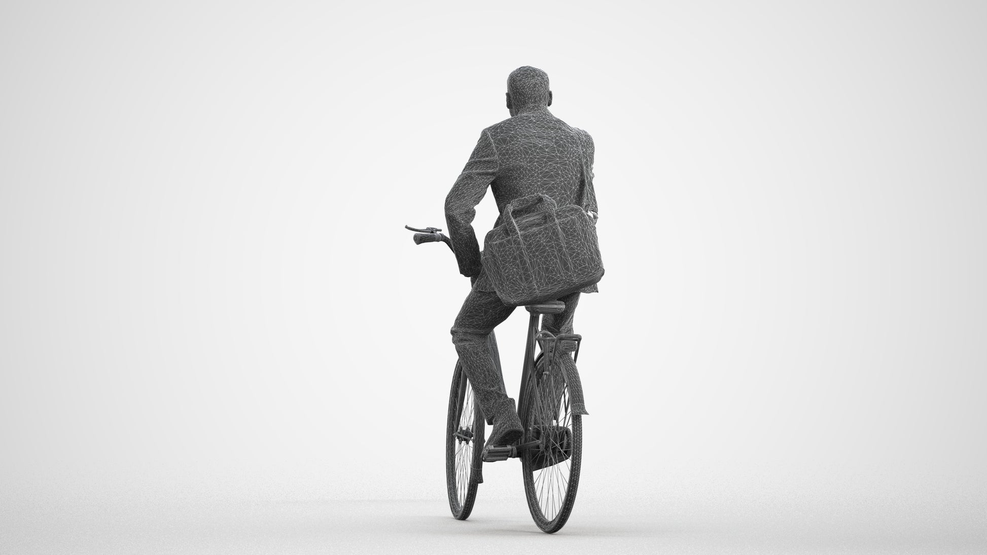 3D scanned man cycling business, photorealistic archviz people for Enscape and SketchUp, wireframe front view