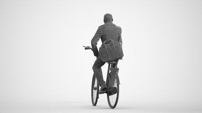 3D scanned man cycling business, photorealistic archviz people for Enscape and SketchUp, wireframe front view