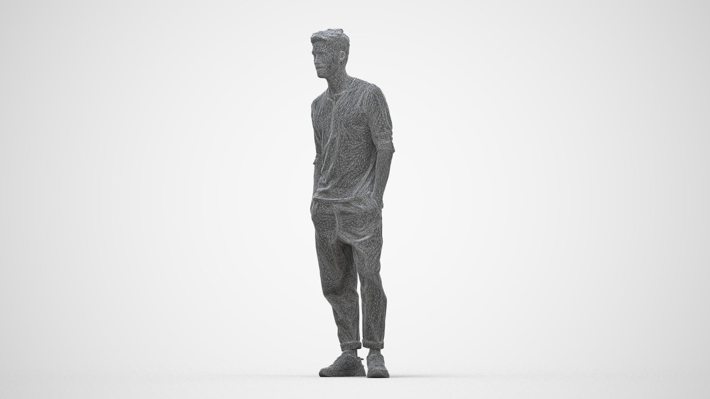 realistic 3D people man casual standing, render-ready for V-Ray and Corona, FBX OBJ, wireframe back view