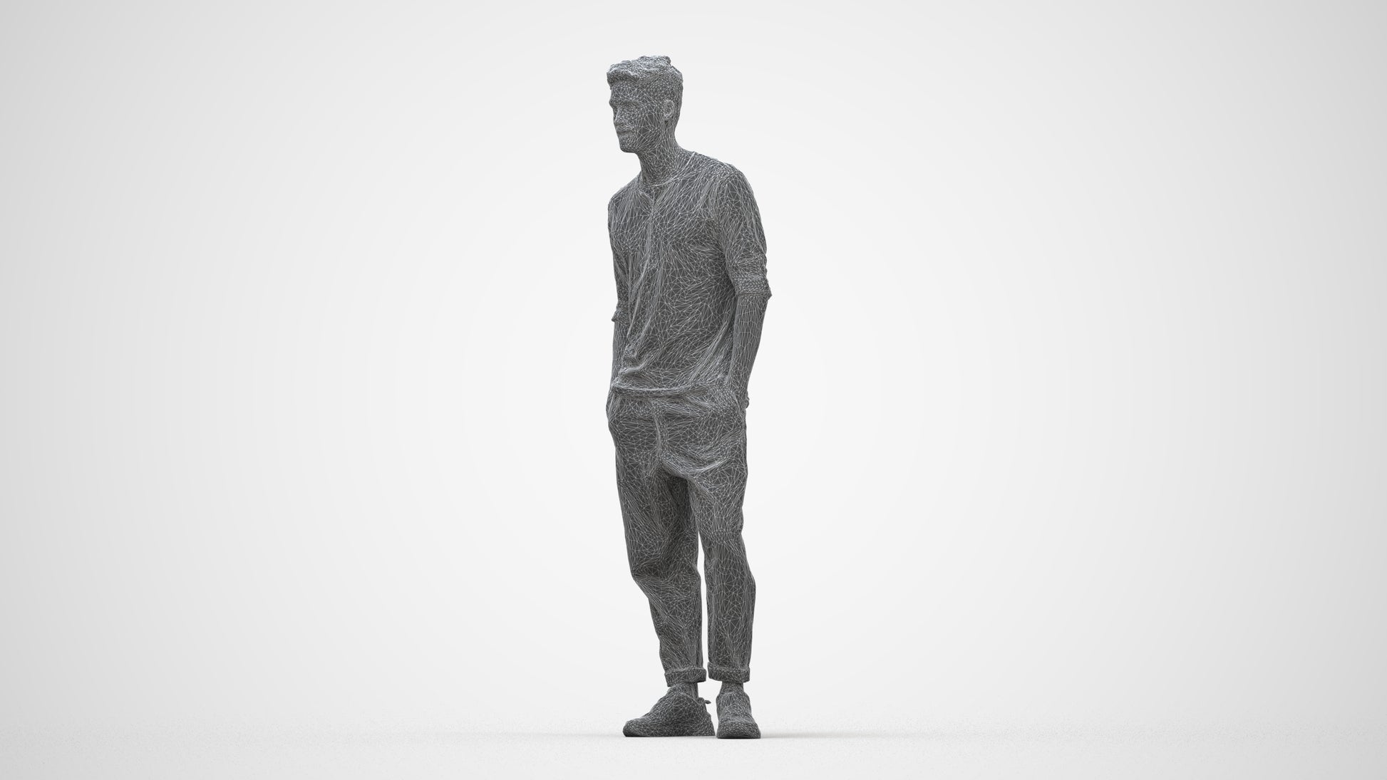 realistic 3D people man casual standing, render-ready for V-Ray and Corona, FBX OBJ, wireframe back view