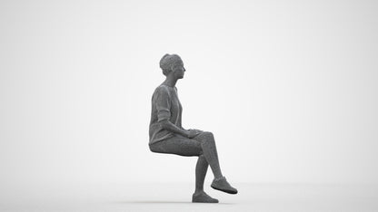 realistic 3D people woman casual sitting, render-ready for V-Ray and Corona, FBX OBJ, wireframe side view