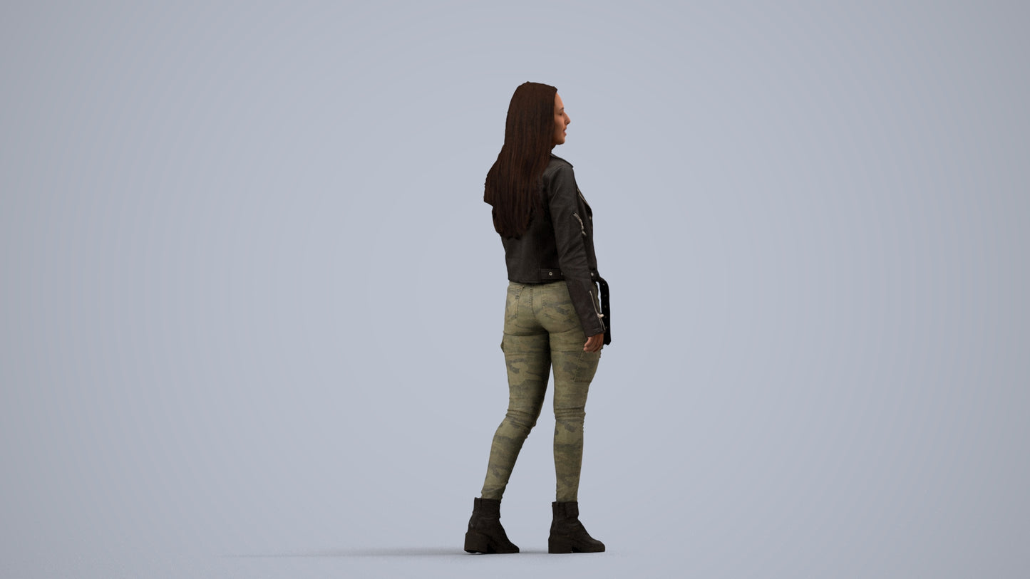 realistic 3D woman casual walking, scanned archviz people for Blender and 3ds Max, side view render