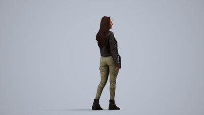 realistic 3D woman casual walking, scanned archviz people for Blender and 3ds Max, side view render
