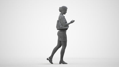 scanned 3D woman casual walking, photogrammetry people for Enscape and V-Ray, wireframe side view