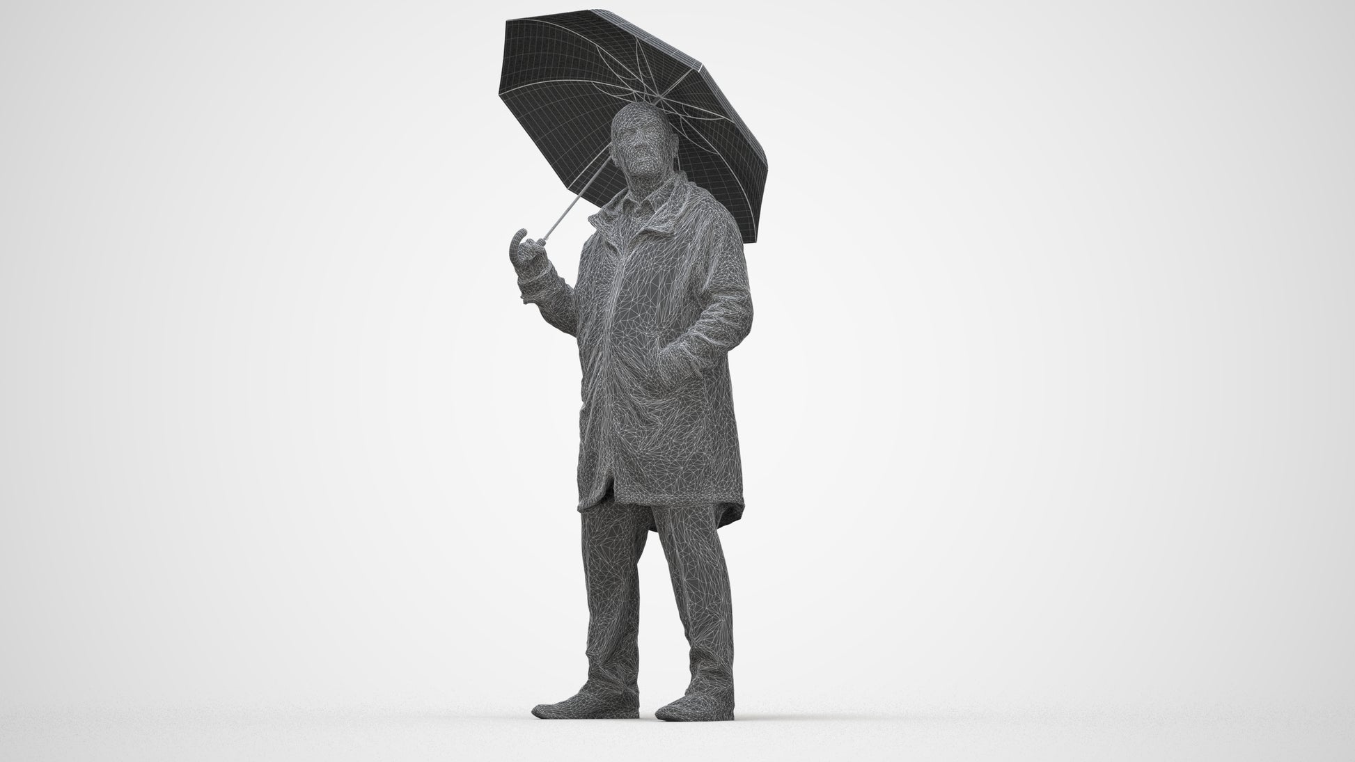 3D people model senior man business standing, scanned human for 3ds Max rendering, wireframe back view