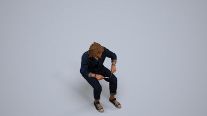 realistic 3D man casual sitting, scanned archviz people for Blender and 3ds Max, back view render