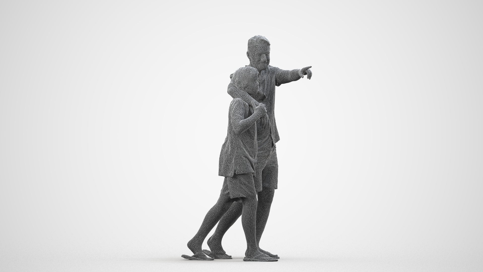 photogrammetry 3D boy kids, realistic human model archviz FBX, wireframe side view