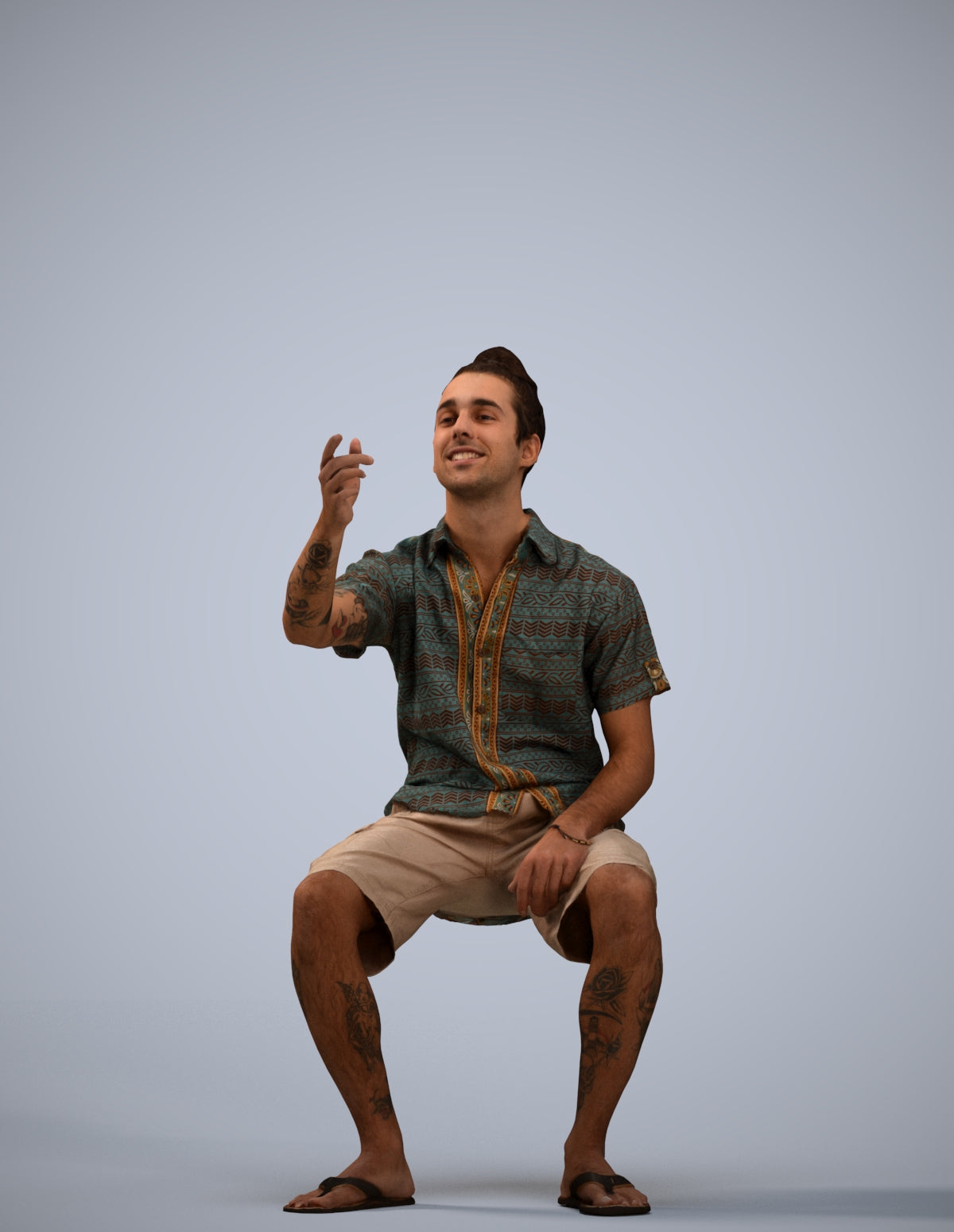 scanned 3D man casual sitting, photogrammetry people for Enscape and V-Ray