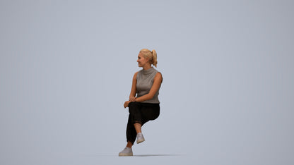 realistic 3D woman casual sitting, scanned archviz people for Blender and 3ds Max, top-down view render