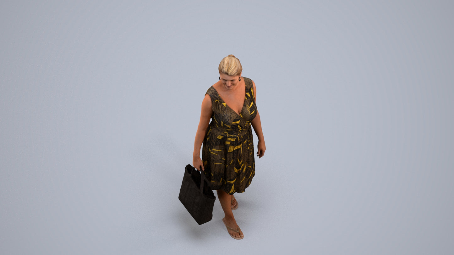 3D scanned woman shopping casual, photorealistic archviz people for Enscape and SketchUp, back view render