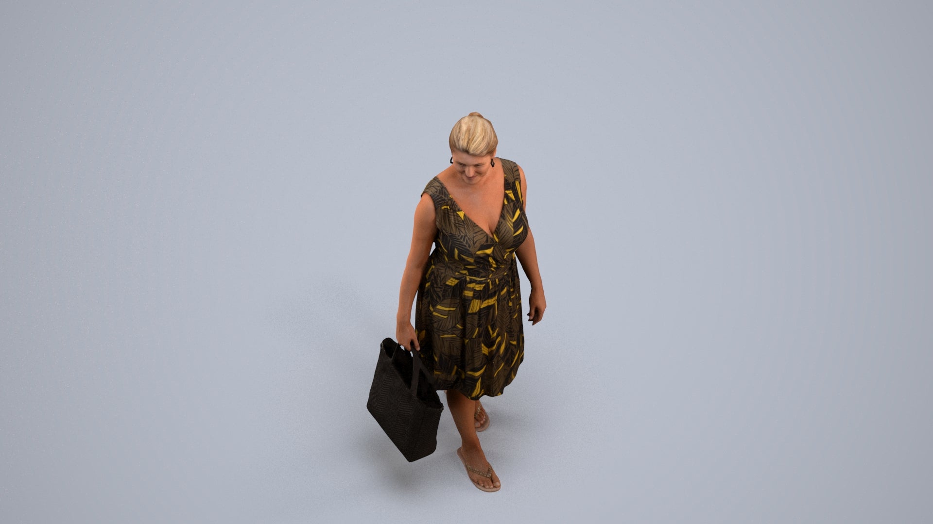 3D scanned woman shopping casual, photorealistic archviz people for Enscape and SketchUp, back view render