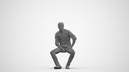 scanned 3D man casual sitting, photogrammetry people for Enscape and V-Ray, three-quarter front view render