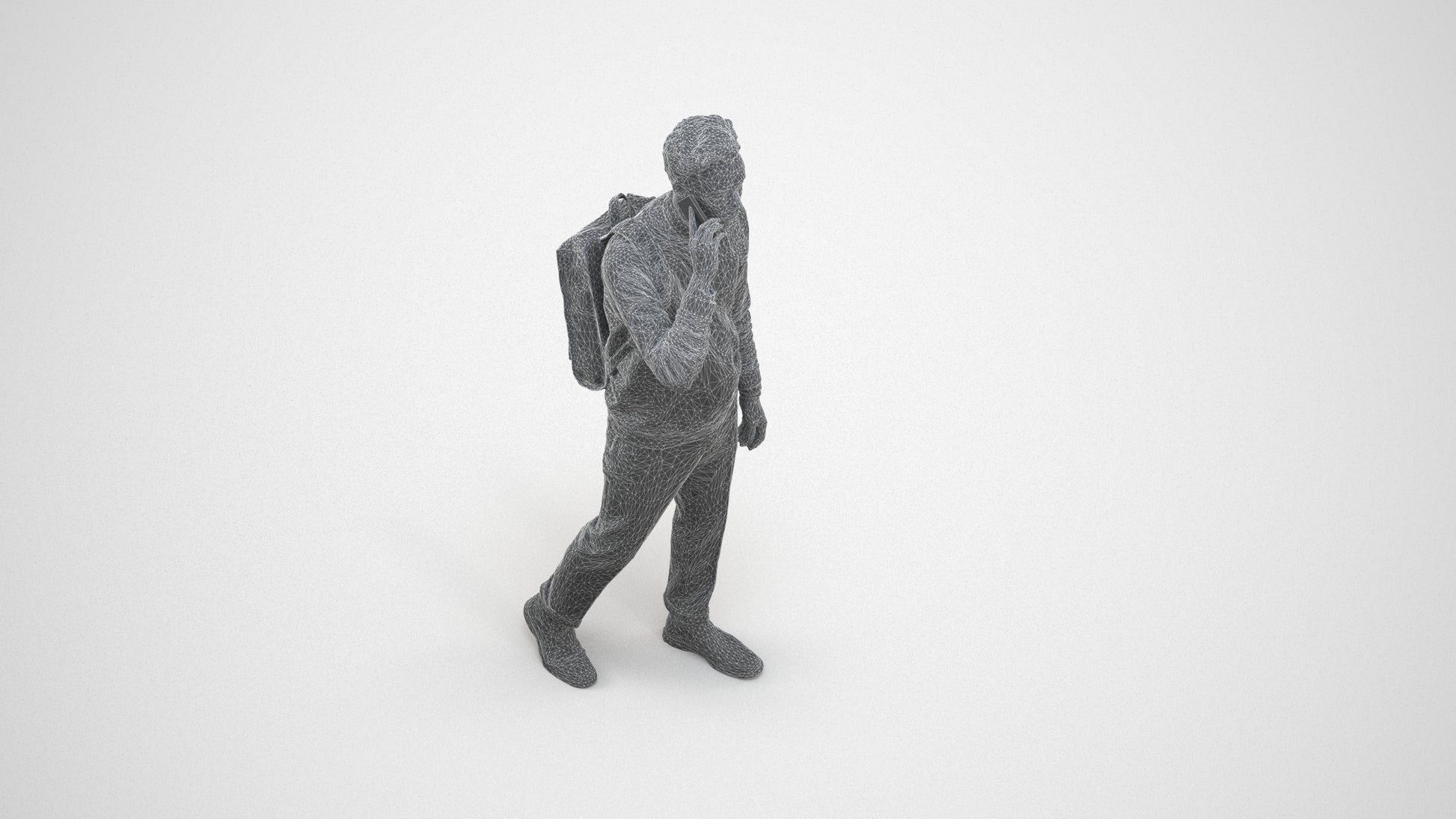 scanned 3D man casual walking, photogrammetry people for Enscape and V-Ray, wireframe three-quarter view