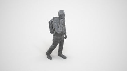 scanned 3D man casual walking, photogrammetry people for Enscape and V-Ray, wireframe three-quarter view