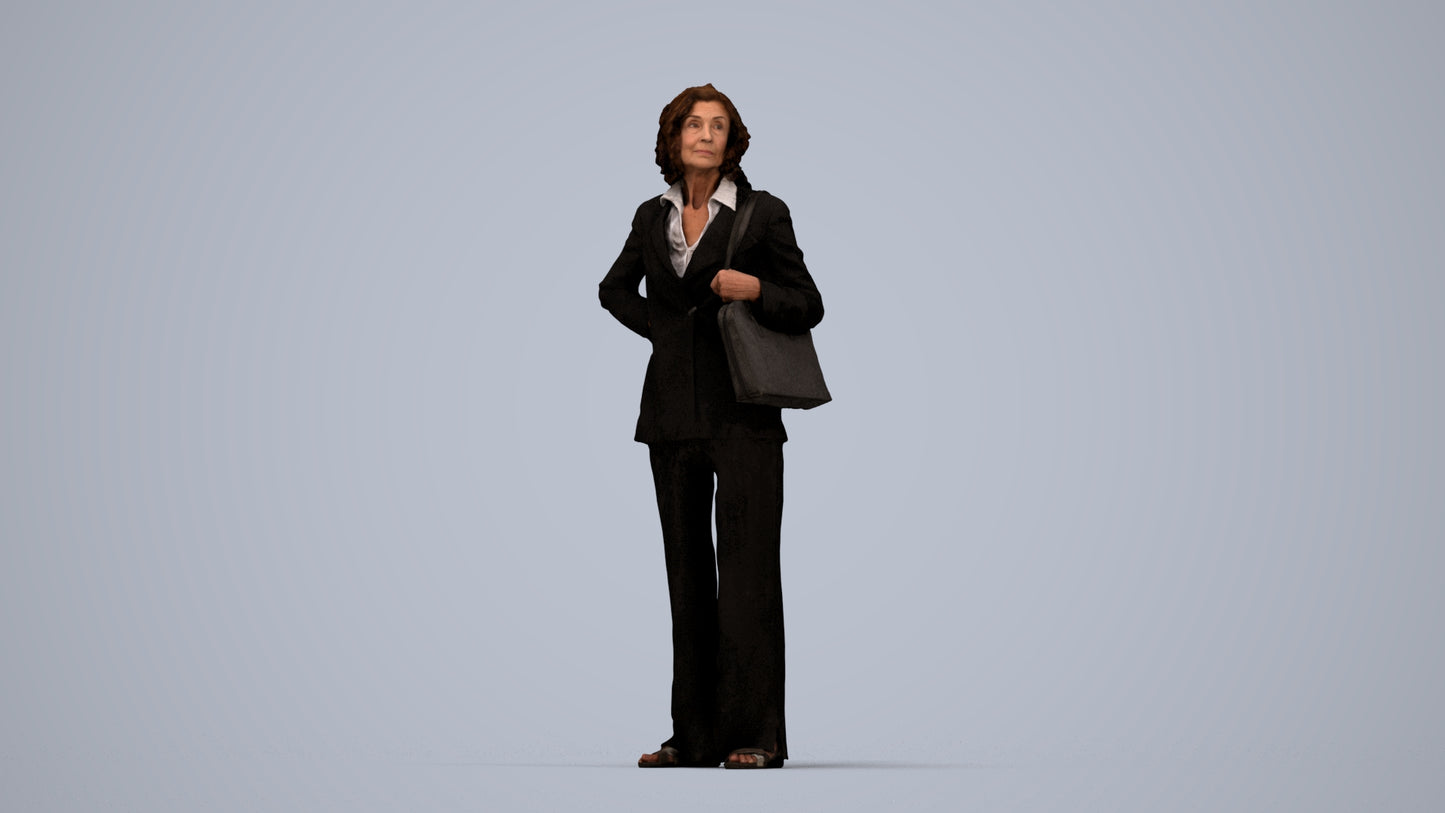 scanned 3D senior woman business, photogrammetry people for Enscape and V-Ray, top-down view render