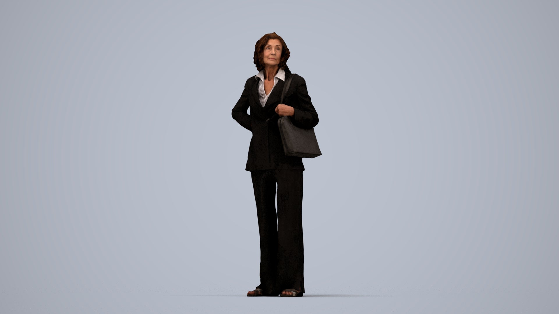 scanned 3D senior woman business, photogrammetry people for Enscape and V-Ray, top-down view render