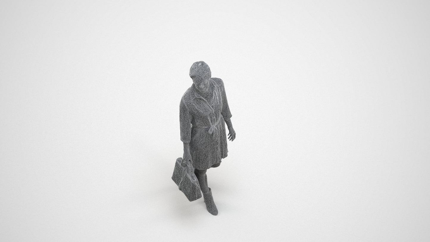 realistic 3D people woman casual standing, render-ready for V-Ray and Corona, FBX OBJ, wireframe three-quarter view