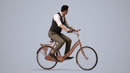 realistic 3D man business cycling, scanned archviz people for Blender and 3ds Max, side view render