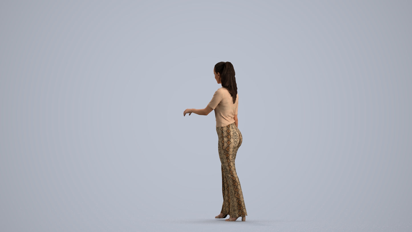 realistic 3D human woman casual door, archviz people FBX OBJ for Blender, front view render