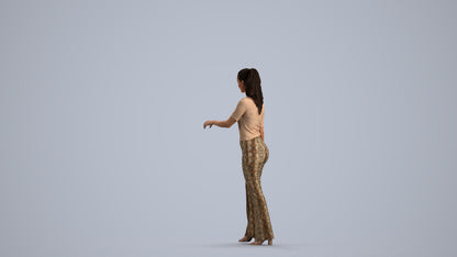 realistic 3D human woman casual door, archviz people FBX OBJ for Blender, front view render