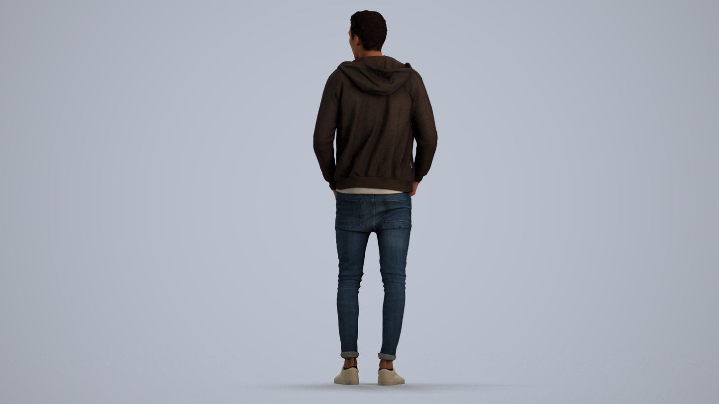realistic 3D people man casual standing, render-ready for V-Ray and Corona, FBX OBJ, front view render