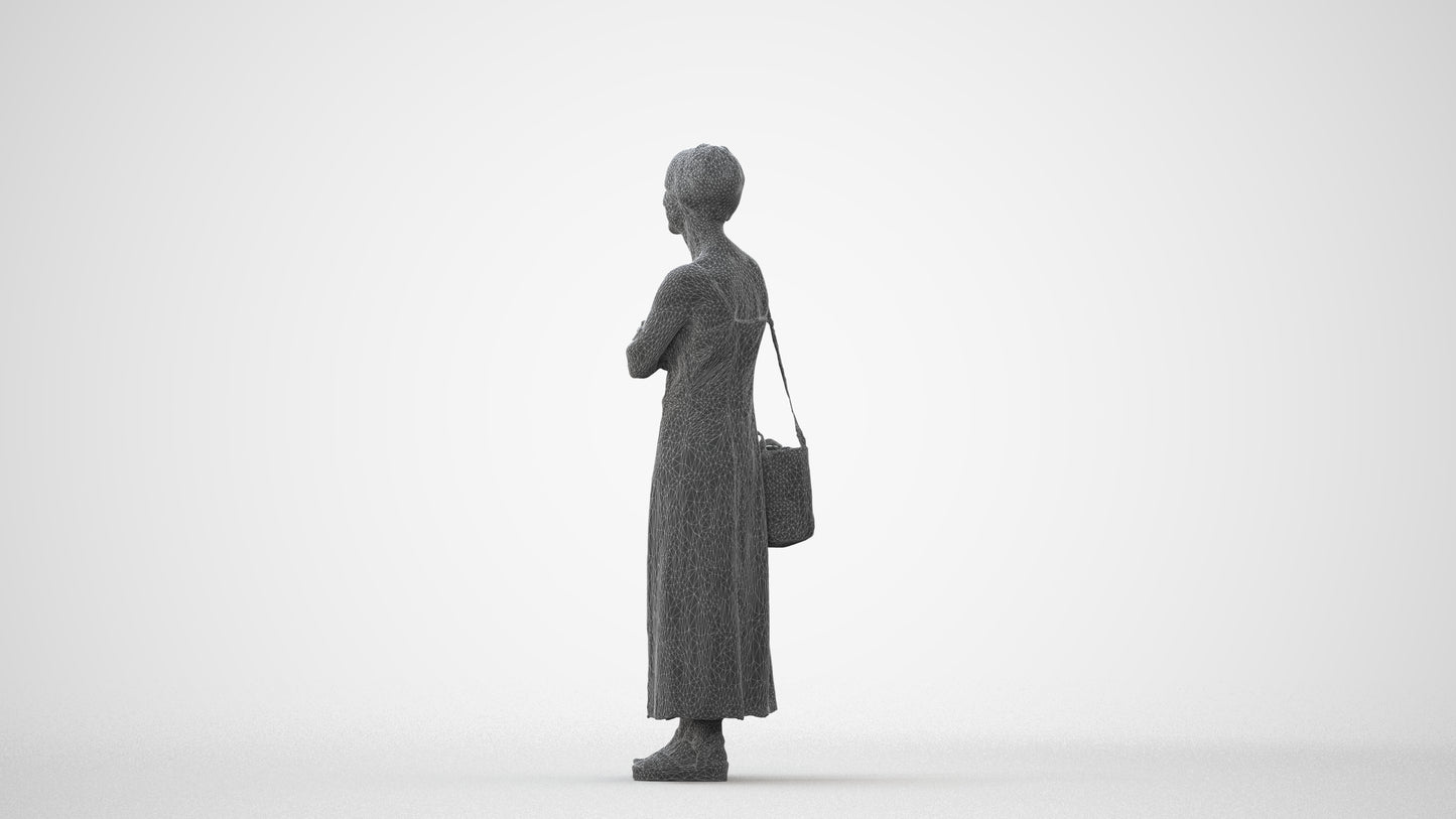 3D human model senior woman standing, photogrammetry scanned person for archviz, square thumbnail