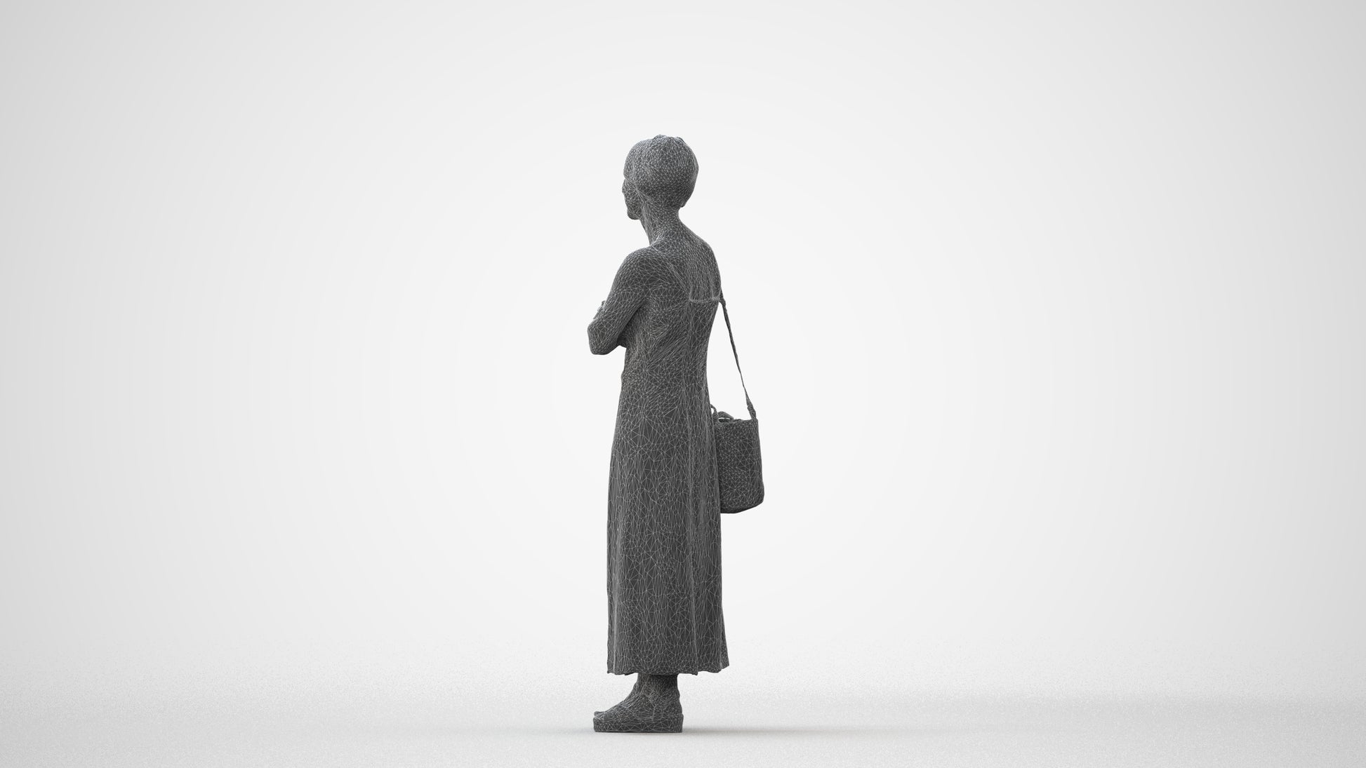 3D human model senior woman standing, photogrammetry scanned person for archviz, square thumbnail