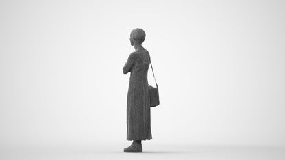 3D human model senior woman standing, photogrammetry scanned person for archviz, square thumbnail