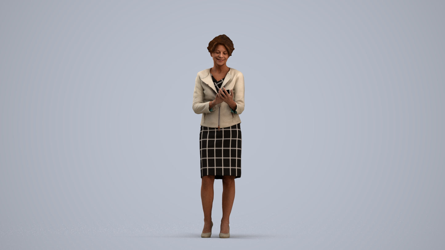 3D scanned woman standing business, photorealistic archviz people for Enscape and SketchUp, standing pose render