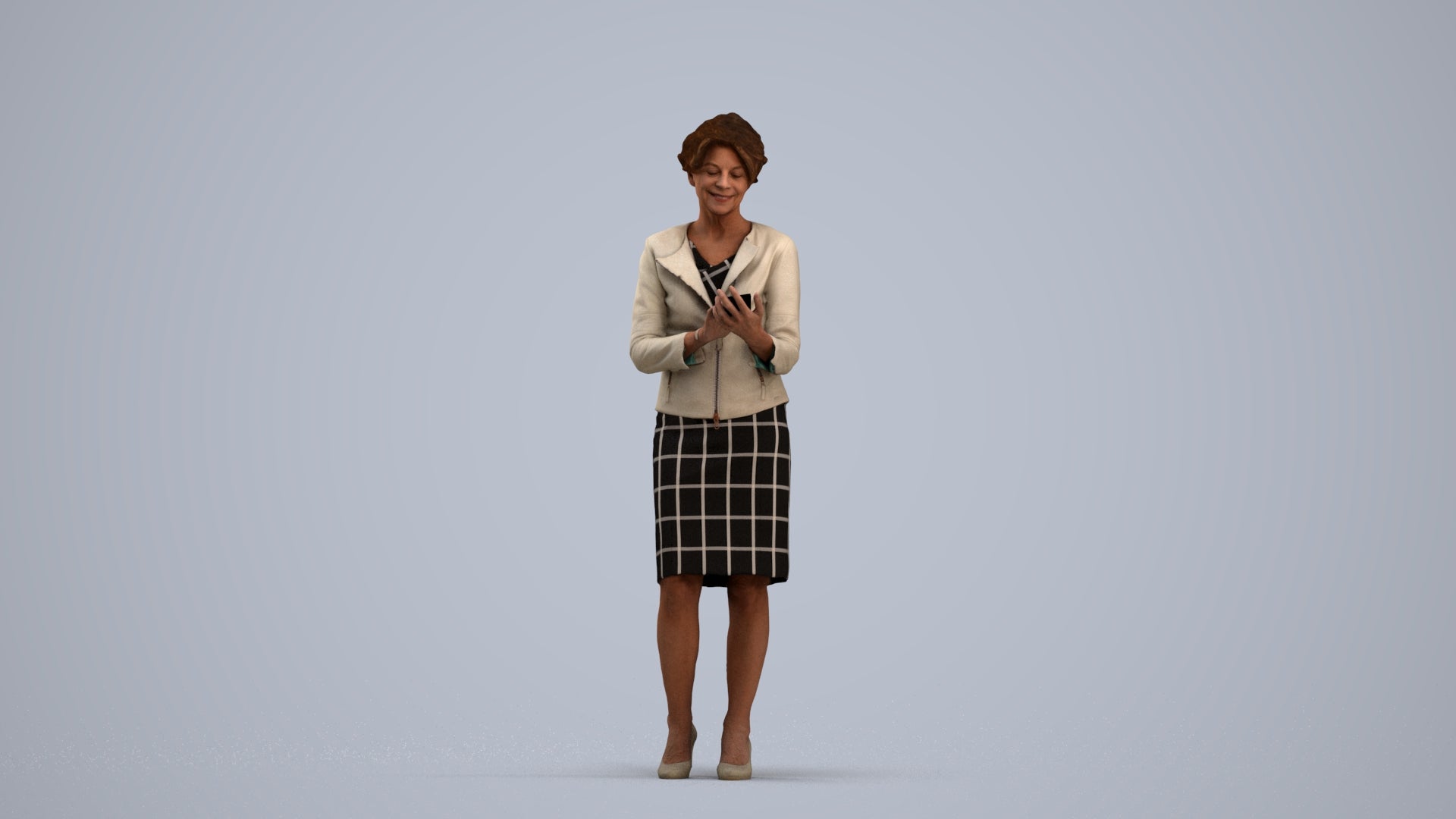 3D scanned woman standing business, photorealistic archviz people for Enscape and SketchUp, standing pose render