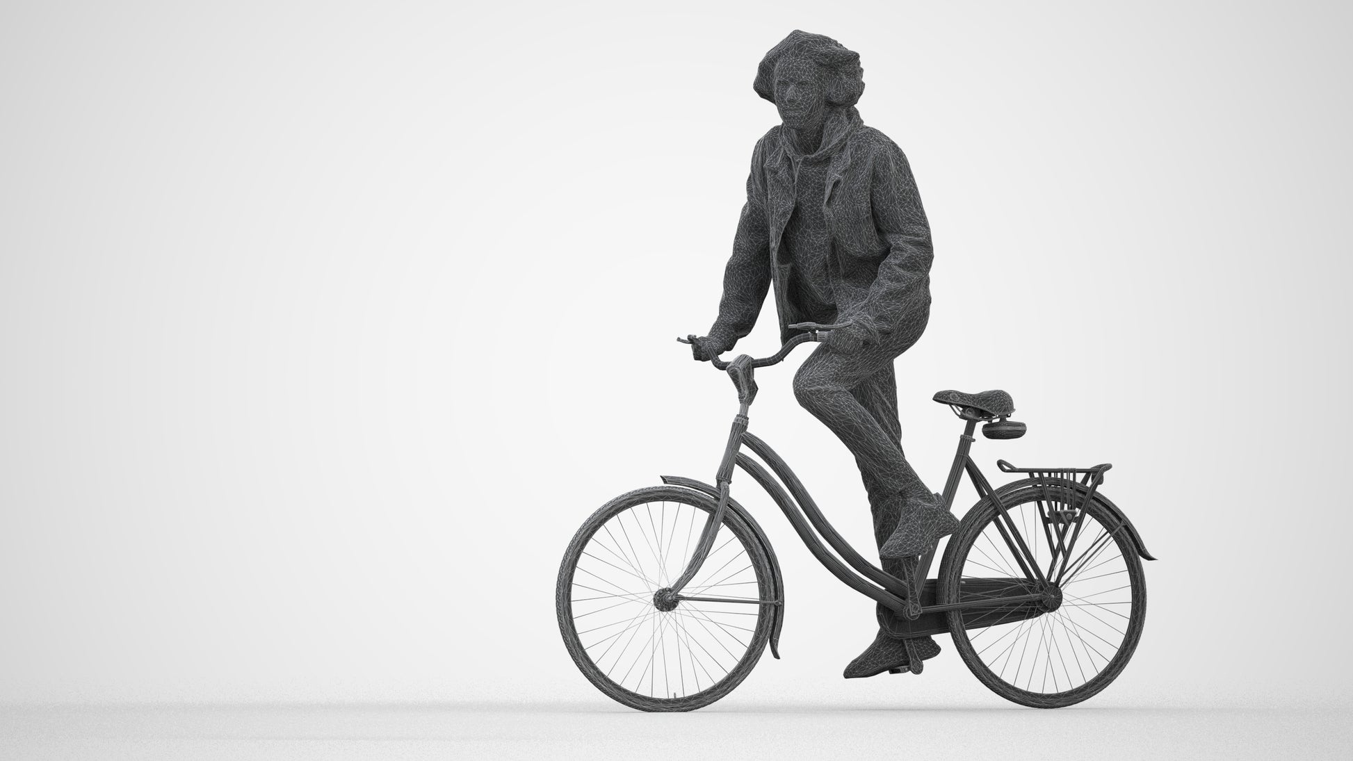 realistic 3D human man casual cycling, archviz people FBX OBJ for Blender, wireframe back view