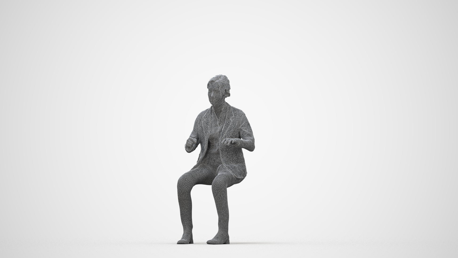 realistic 3D woman business, scanned archviz people for Blender and 3ds Max, wireframe back view
