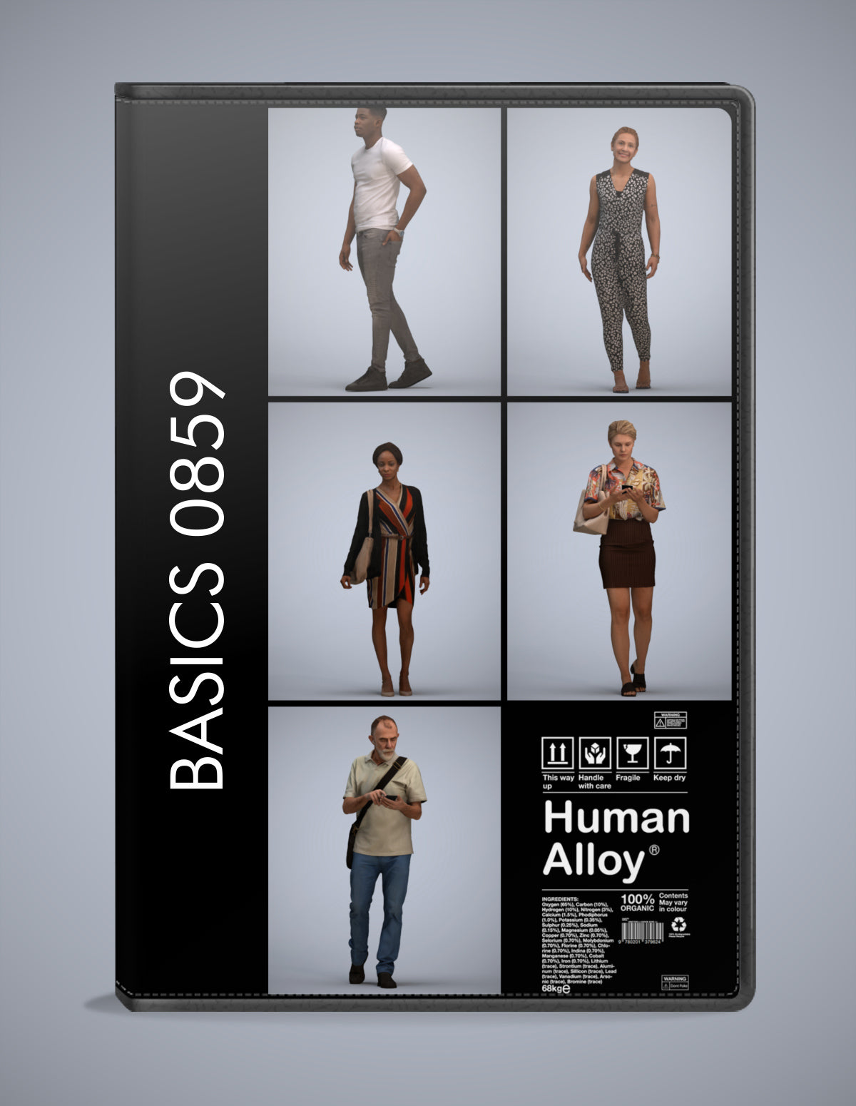 realistic 3D people walking set, 5 render-ready models for V-Ray and Corona