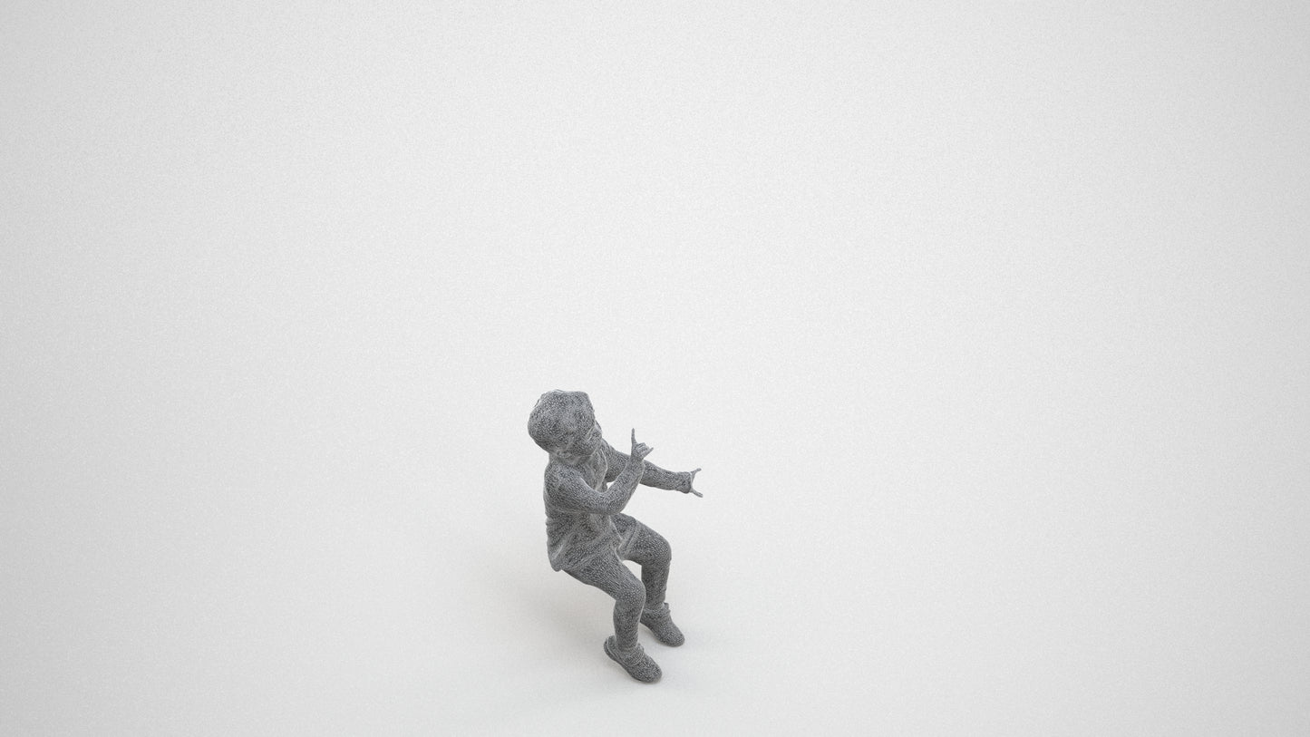 scanned 3D boy casual kids, photogrammetry people for Enscape and V-Ray, wireframe three-quarter view