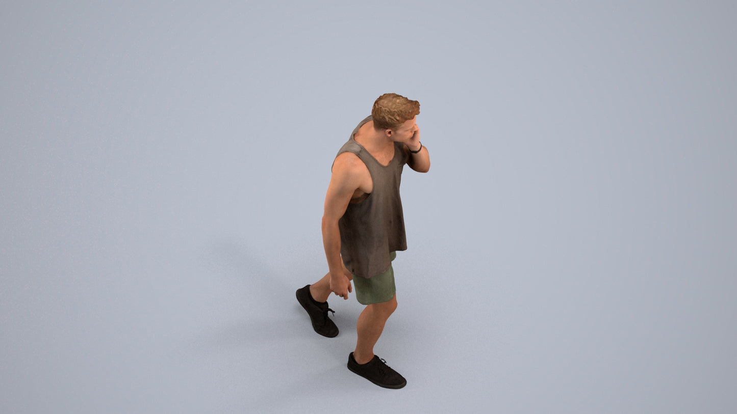 realistic 3D man casual walking, scanned archviz people for Blender and 3ds Max, back view render