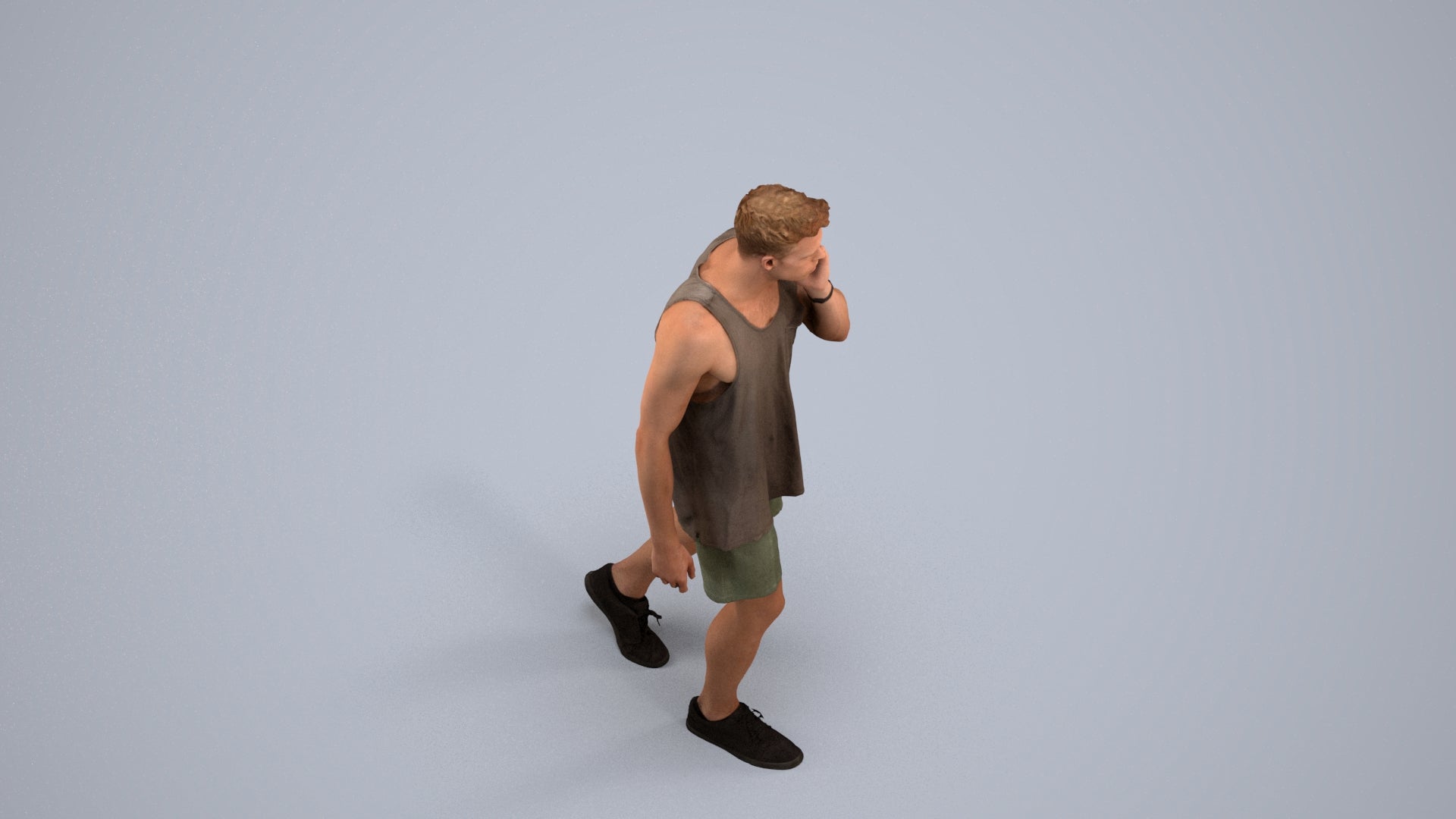 realistic 3D man casual walking, scanned archviz people for Blender and 3ds Max, back view render