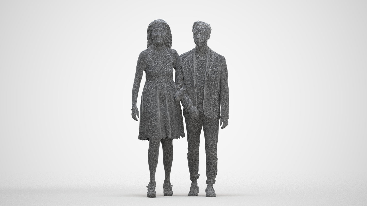 realistic 3D people woman formal couple, render-ready for V-Ray and Corona, FBX OBJ, three-quarter front view render