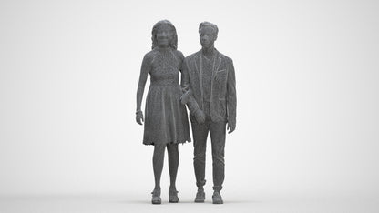 realistic 3D people woman formal couple, render-ready for V-Ray and Corona, FBX OBJ, three-quarter front view render