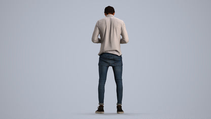3D people model man casual standing, scanned human for 3ds Max rendering, front view render