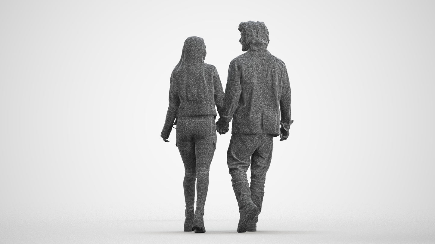 3D human model woman casual mix, photogrammetry scanned person for archviz, wireframe front view