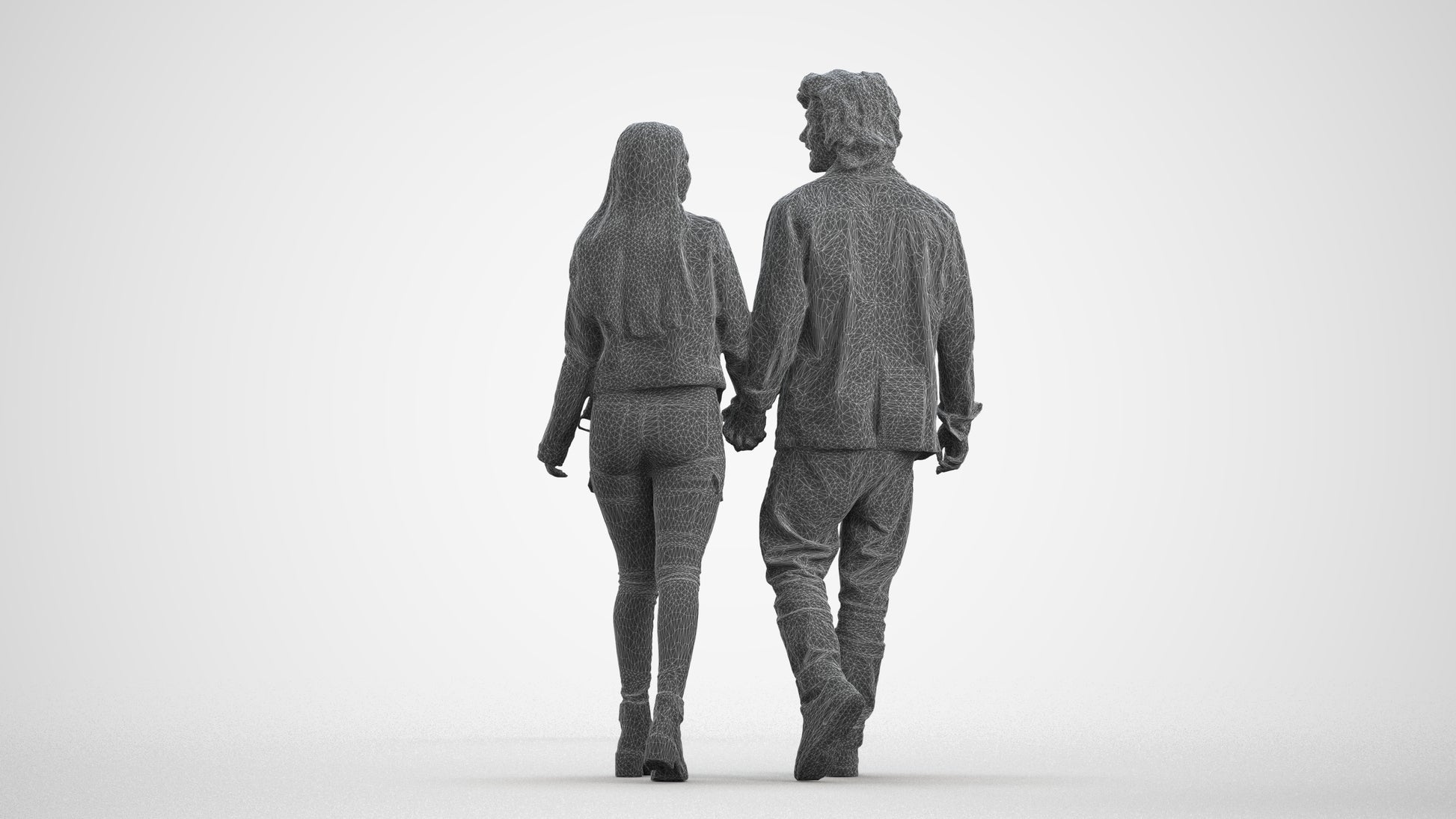 3D human model woman casual mix, photogrammetry scanned person for archviz, wireframe front view